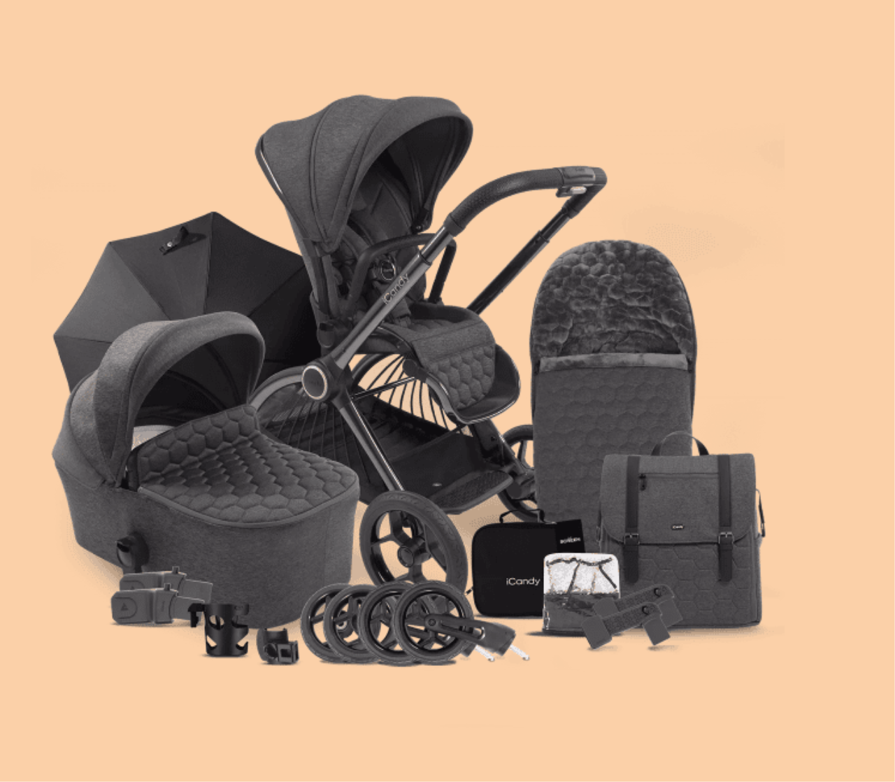 iCandy Core Summer Bundle – Kinderwagen mit Babywanne & Sonnenschutz-Zubehör | iCandy