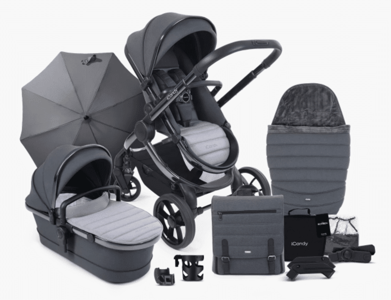 Peach 7 Kinderwagen Complete Bundle – Babywanne, Parasol & Fußsack | iCandy