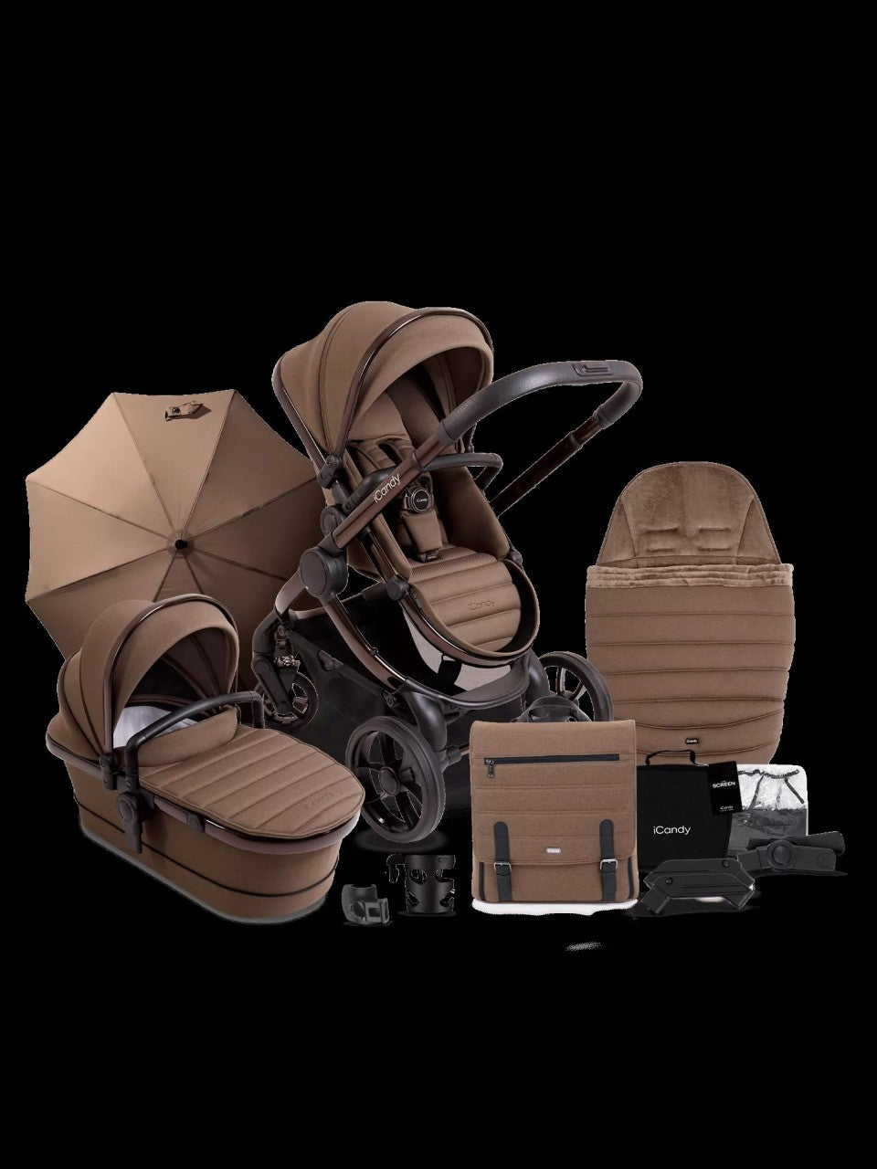 Peach 7 Kinderwagen Complete Bundle – Babywanne, Parasol & Fußsack | iCandy