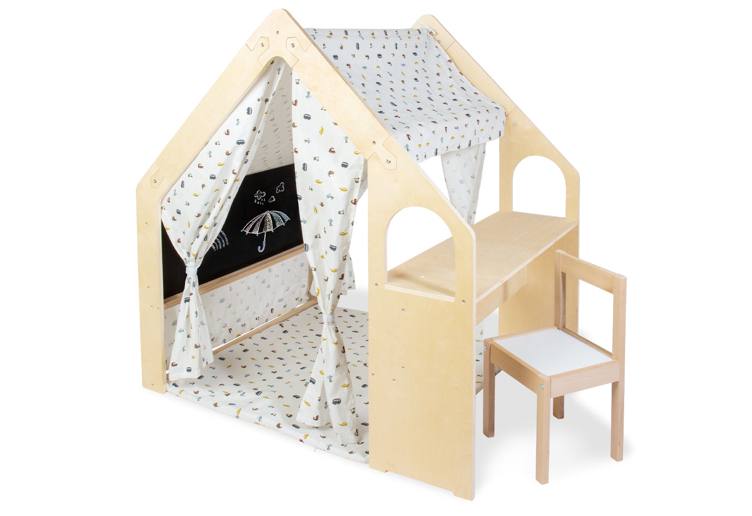 Spielhaus „Thilda“ mit Stoffdach „Kleine Flitzer“ – 3-teiliges Set