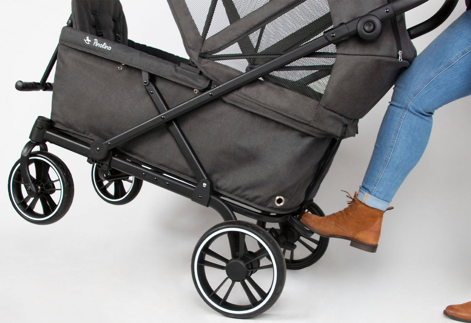 Pinolino 2-in-1 Kinder- und Bollerwagen Cubi Schwarz - Faltbar mit Sonnendach