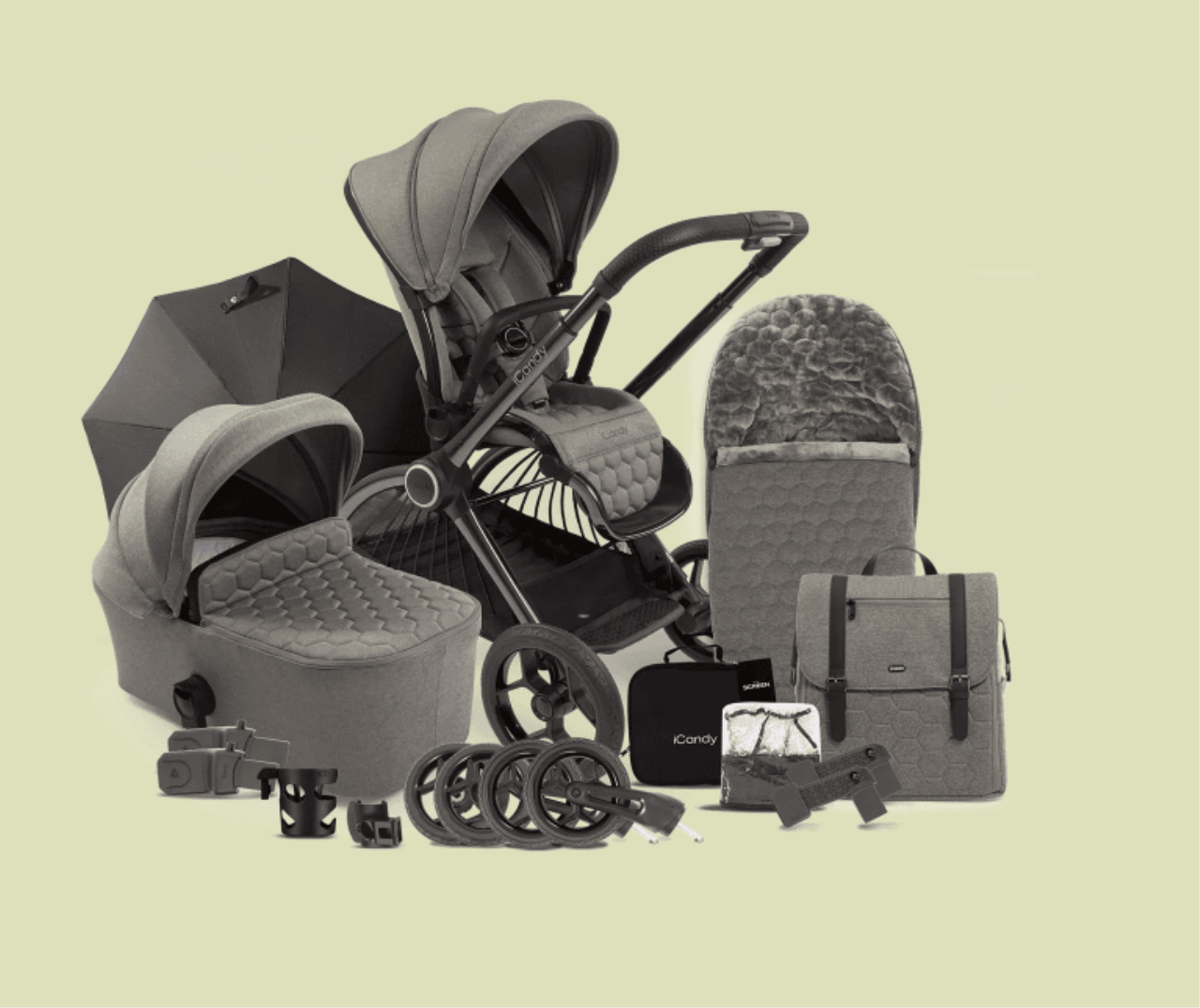 iCandy Core Summer Bundle – Kinderwagen mit Babywanne & Sonnenschutz-Zubehör | iCandy