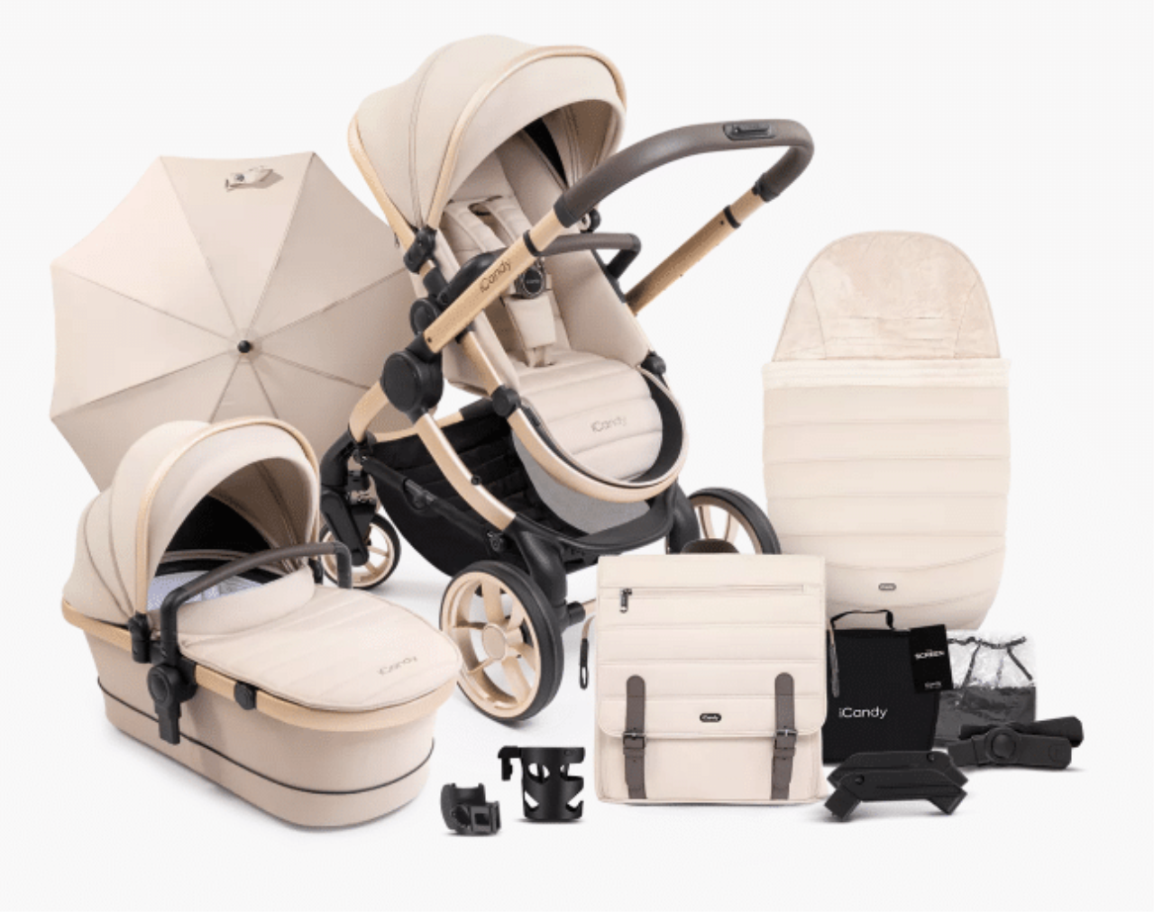Peach 7 Kinderwagen Complete Bundle Biscotti – Babywanne, Parasol & Fußsack | iCandy