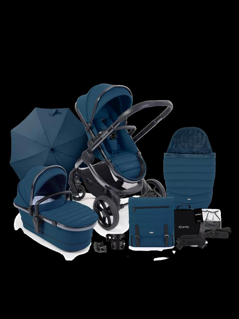Peach 7 Kinderwagen Complete Bundle – Babywanne, Parasol & Fußsack | iCandy