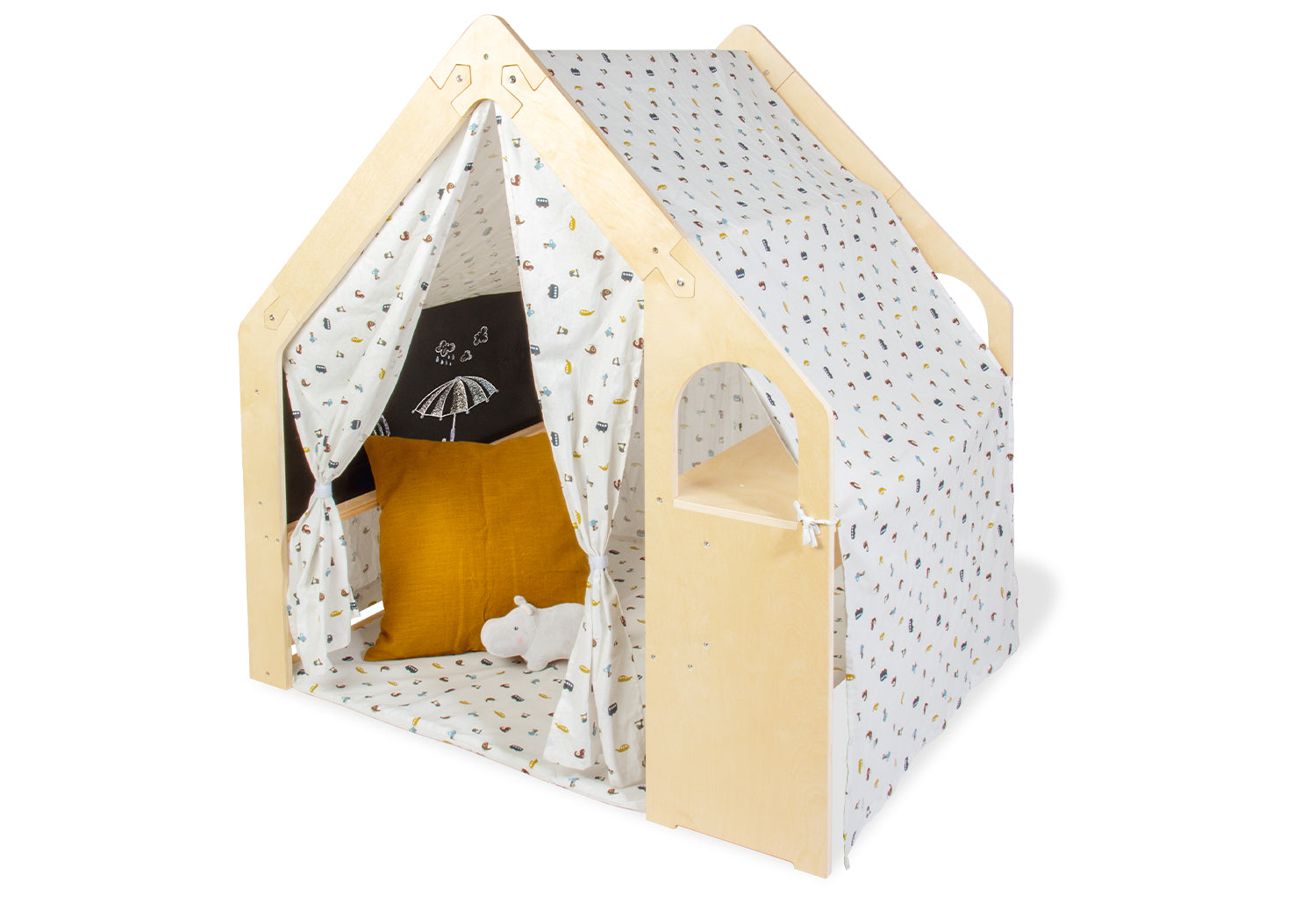 Spielhaus „Thilda“ mit Stoffdach „Kleine Flitzer“ – 3-teiliges Set
