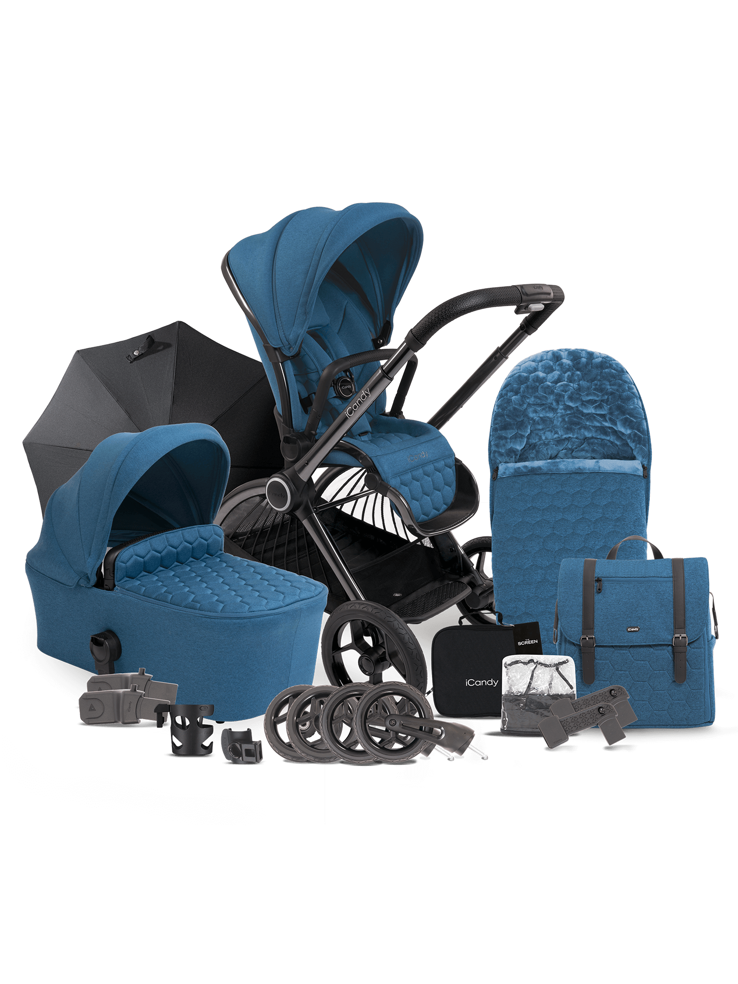 iCandy Core Kinderwagen Bundle Atlantis Blue – Gesamtansicht